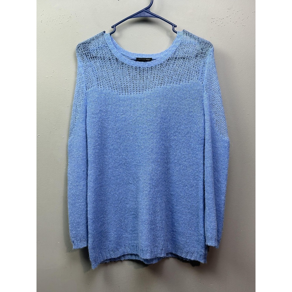Topshop Sweater Womens 6 Light Blue Angora Blend Open Knit Sheer Yoke Pullover